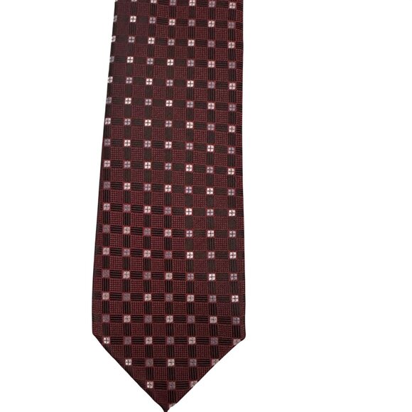 Van Heusen Red And Black Checkered Tie Classic Fit Formal Woven Silk Blend - Picture 3 of 4